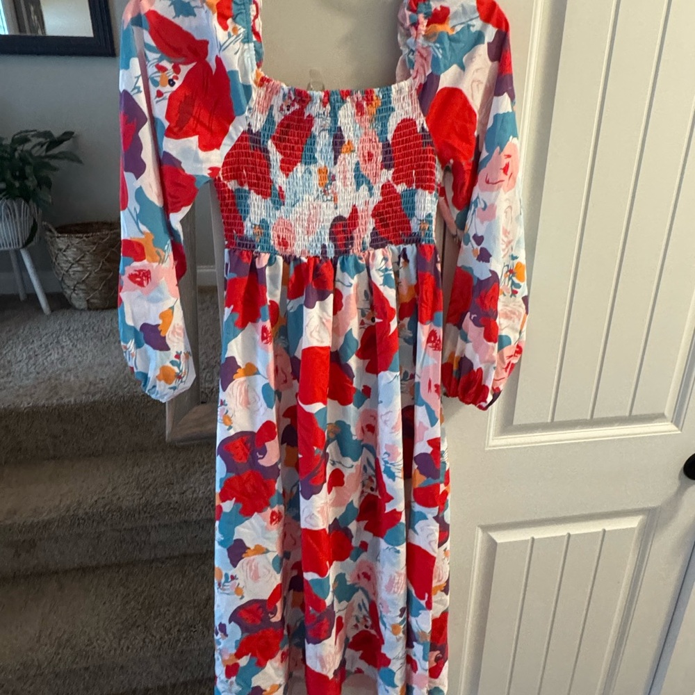 SHEIN Floral Maxi Dress - Red, Blue, White